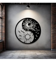Güneş ve Ay Yin Yang Metal Tablo – 3D Gölgeli Denge Temalı Modern Duvar Dekoru (Siyah)