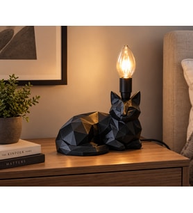 3D Baskı Siyah Kedi Figürlü Dekoratif Masa Lambası – Modern Low Poly Geometrik Tasarım