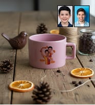 Kişiye Özel Karikatürlü Sarı Kırmızı Taraftar Baba Oğul Lüks Pastel Fincan Babalar Günü Hediyesi