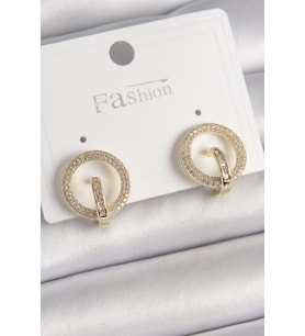 Pirinç Gold Renk Zirkon Taşlı Halka Model Kadın Küpe - Tj-Bkp9923