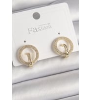 Pirinç Gold Renk Zirkon Taşlı Halka Model Kadın Küpe - Tj-Bkp9923