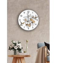 Çap 37 cm Altın Kuş Dekoratif Cam Saat