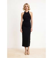 Kadın Kolsuz Bisiklet Yaka Midi Elbise Büzgülü Detaylı Bodycon Kesim Esnek Örme Kumaş Günlük Rahat