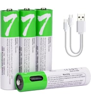 Şarj Edilebilir Pil, Yüksek Kapasiteli 1.5V 750mWh Şarj Edilebilir AAA Pil, 1 H Hızlı Şarj, C Tipi Bağlantı Noktası Kablosu ile 1200 Döngü, Sabit Çıkış, 4'lü Paket (4 AAA)…