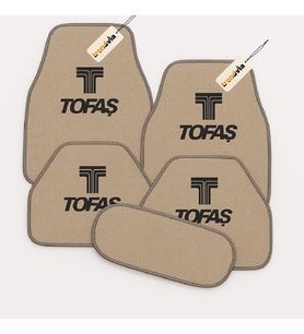 Tofaş Oto Halı Paspas 5 Parça Set – Kaymaz Tabanlı, Kolay Temizlenen, Suya Dayanıklı Araç Paspası (Bej)