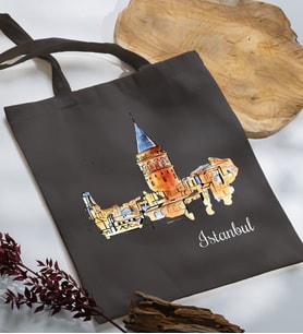 BK Gift İstanbul Tasarımlı Antrasit Kumaş Bez Çanta, Baskılı Omuz Çantası, Alışveriş Çantası, Anneye Hediye-3