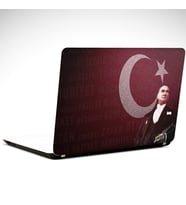 Atatürk Bayrak ve İmza Laptop Sticker 15.4 inch (37X26CM)