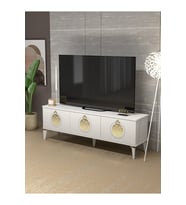 Tv Sehpası Tv Ünitesi Saraylı Beyaz Gold 5062