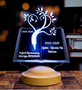 Öğretmenler Günü Hediyesi 3D LED Lamba - Mezuniyet Hatırası, İsimli Öğretmene Hediye, Kitap Tasarımlı Sevgili Öğretmenim Masa Lambası