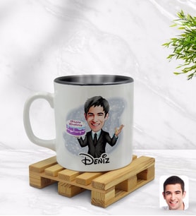 BK Gift Kişiye Özel Erkek Doğum Günü Karikatürlü İçi Siyah Renkli Kupa Bardak Model 2