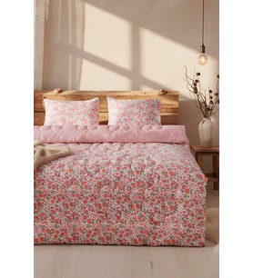 Pembe Bahar Çift Kişilik Çift Taraflı Papatyalı Kapitone Yorgan 200x215 cm