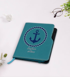 BK Gift Kişiye Özel Çapa Tasarımlı Turkuaz Termo Deri Defter-1