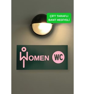 Dekoratif Ahşap 2D Kabartma Women Figürlü WC Tabelası - Pembe