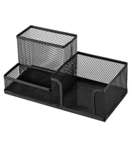 Metal Perfore 3 Gözlü Set, 3 bölmeli tel kalemlik -Siyah