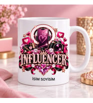 Influencer Kupa Bardak Telefon Kamera ve Kalp Desenli