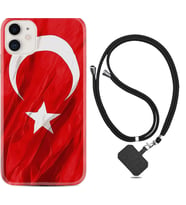 Apple iPhone 11 12 13 Mini Kılıf Boyun Askılı Silikon Şanlı Türk Bayrağı 4 1401