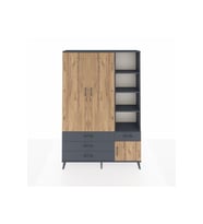 Arges Dolap 5 Raflı 4 Çekmeceli Tek Askılı 132x30x195 Antrasit-Çam/Antrasit
