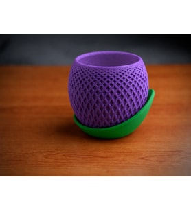 3D Baskı Küre Saksı - Kafes Dokulu İki Parçalı Dekoratif Saksı - Mor-Yeşil