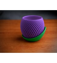 3D Baskı Küre Saksı - Kafes Dokulu İki Parçalı Dekoratif Saksı - Mor-Yeşil