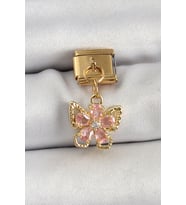 316L Çelik Sallantılı Zirkon Taşlı Çiçek Figürlü Model Gold Renk Nomination Charm TJ-BC1419