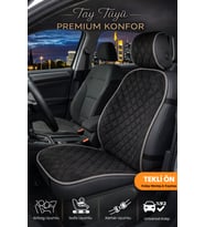 Oto Koltuk Kılıfı Tay Tüyü 4 Katmanlı Minder Tekli Ön Terletmez, Kaymaz, Su Geçirmez, Airbag Uyumlu - Siyah Gri