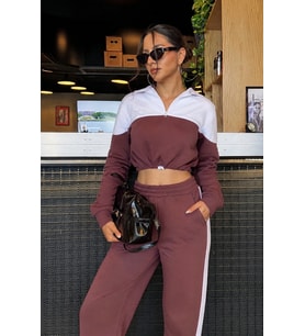 Kadın Rose İki Renk Şeritli Sweatshirt