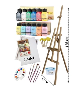 Akrilik Boya Resim Seti Artdeco 12 Renk 75 ml Akrilik Boya Şövalye 2 Tuval 50x70 Fırça Spatula Şövale 