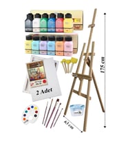 Akrilik Boya Resim Seti Artdeco 12 Renk 75 ml Akrilik Boya Şövalye 2 Tuval 50x70 Fırça Spatula Şövale 