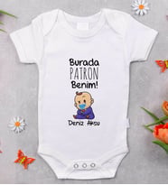 BK Kids İsimli Burada Patron Benim Tasarımlı Bebek Body Zıbın - Model 1