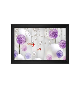 Kırmızı Kuşlar ve Soyut Şekiller Motifli Kanvas Tablo 50 x 70 cm Siyah Çerçeve