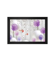 Kırmızı Kuşlar ve Soyut Şekiller Motifli Kanvas Tablo 50 x 70 cm Siyah Çerçeve