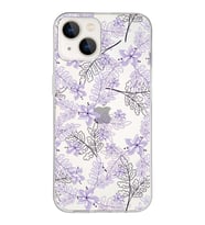 Apple iPhone 13 Uyumlu Kapak Floral Lila Tasarımlı Şeffaf Silikon Kılıf
