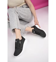 Muggo ASİA Garantili Kadın Ortopedik Günlük Bağcıklı Yandan Fermuarlı Rahat Sneaker Spor Ayakkabı (Siyah - Beyaz)