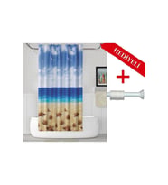 Mavi Kahve Banyo Perdesi Askı Hediyeli 180x200cm Tek Kanat Duş Perdesi, Deniz Kum Banyo Duş Perdesi