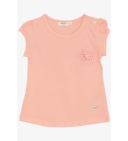 Breeze Kız Bebek Tişört Çiçek Nakışlı 9 Ay-3 Yaş, Somon