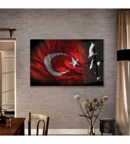 Atatürk ve Türk Bayrağı Cam Tablo