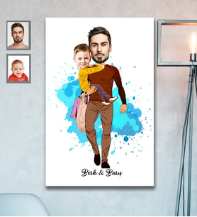 Kişiye Özel Babalar Günü Baba Erkek Çocuk Karikatürlü Ahşap Tablo Model-2