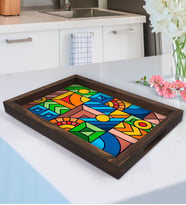 BK Gift Modern Art Tasarımlı Doğal Ahşap Tepsi-15
