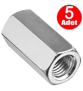 M6 Uzun Uzatma Somunu Dın 934 Beyaz Galvanizli Somun -5 Adet