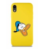 Apple iPhone XR Soft Premier Kapak Donald Duck-E Tasarımlı Silikon Kılıf - Sarı (Şeffaf)