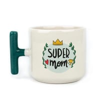 Super Mom Yazı Baskılı Yeşil Kulplu T Kupa