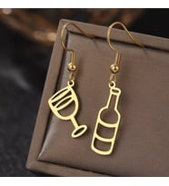 Kişiye Özel 925 Ayar Gümüş Şarap Kadeh Küpe (Gold)