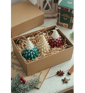 Küçük Boy Yılbaşı Ağacı 3'lü Mum - Mumelia Candles Doğal Soya, El Yapımı, Dekoratif