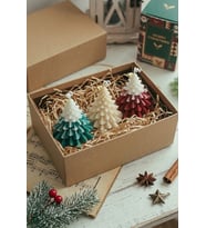 Küçük Boy Yılbaşı Ağacı 3'lü Mum - Mumelia Candles Doğal Soya, El Yapımı, Dekoratif