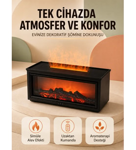 Alev Efektli Hava Nemlendirici Aromaterapi Difüzörü Uzaktan Kumandalı 250 Ml