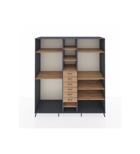 Kronos Dolap 10 Raflı 6 Çekmeceli 3 Askılı 220x59x243 Antrasit-Çam/Çam