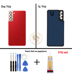 Samsung S21 Plus Kırmızı Arka Pil Kapağı Batarya Kapağı Lazer Kesim + Yapıştırıcı ve Vida Seti