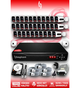Bayicam 32 Kameralı Zebra 32 Dış Kamera Set 500 GB 5 MP Full HD Gece Görüşlü Güvenlik Kamerası Sistemi