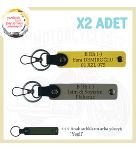 Yolların Sürücülerine, İsim Plaka ve B Rh (-) Kan Grubu Yazılı 2'li Anahtarlık Set, Kül Gri-Sarı-Ysl