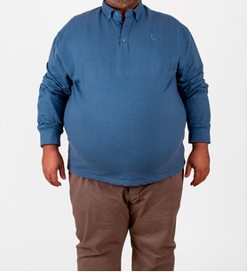 Boldman Büyük Beden Battal Erkek Mavi Sweatshirt Polo Yaka Uzun Kol Pamuklu